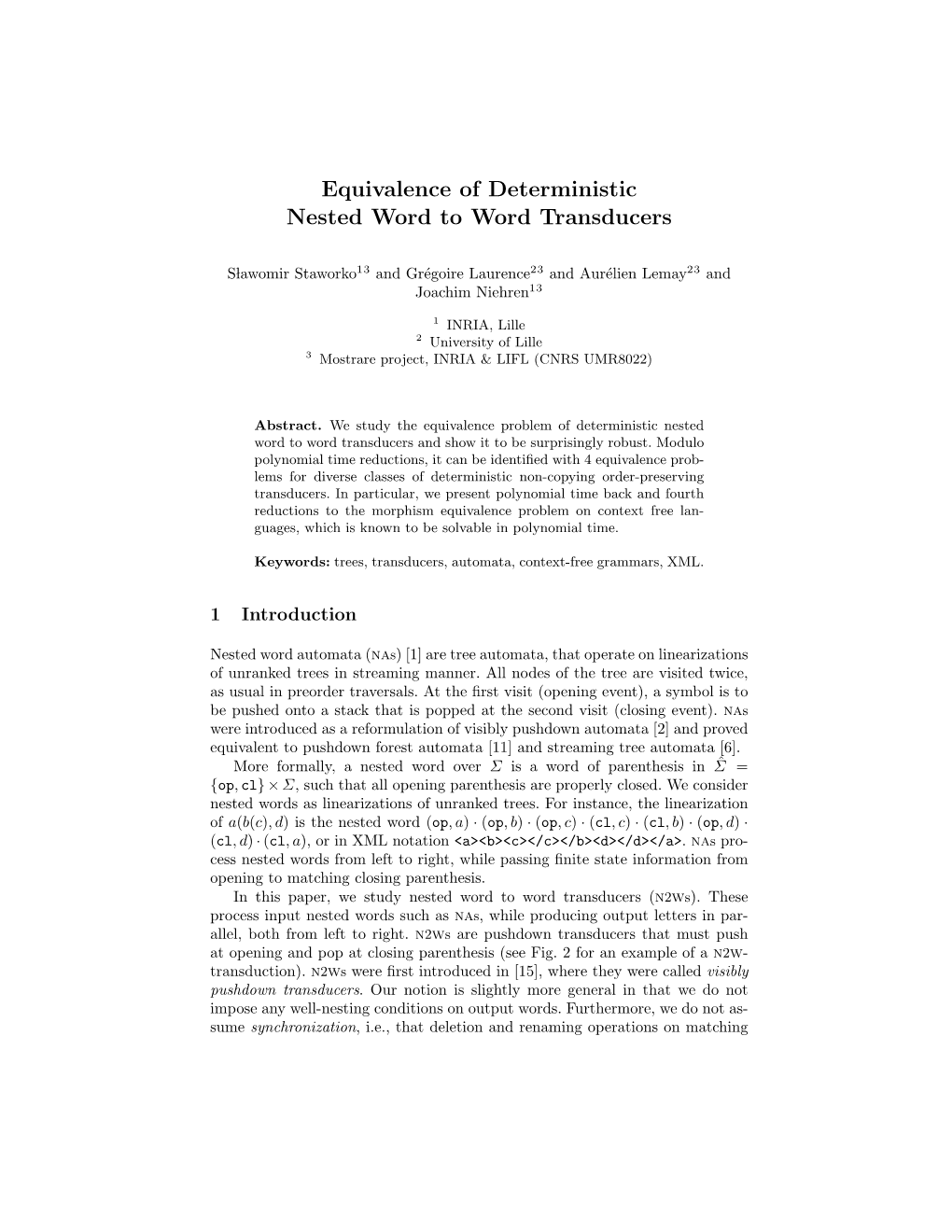 Equivalence of Deterministic Nested Word to Word Transducers