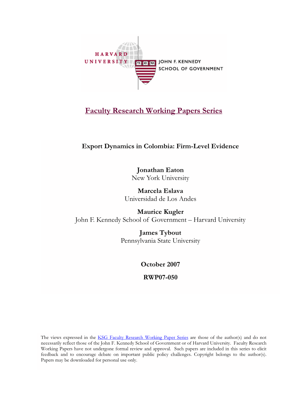 Export Dynamics in Colombia: Firm-Level Evidence