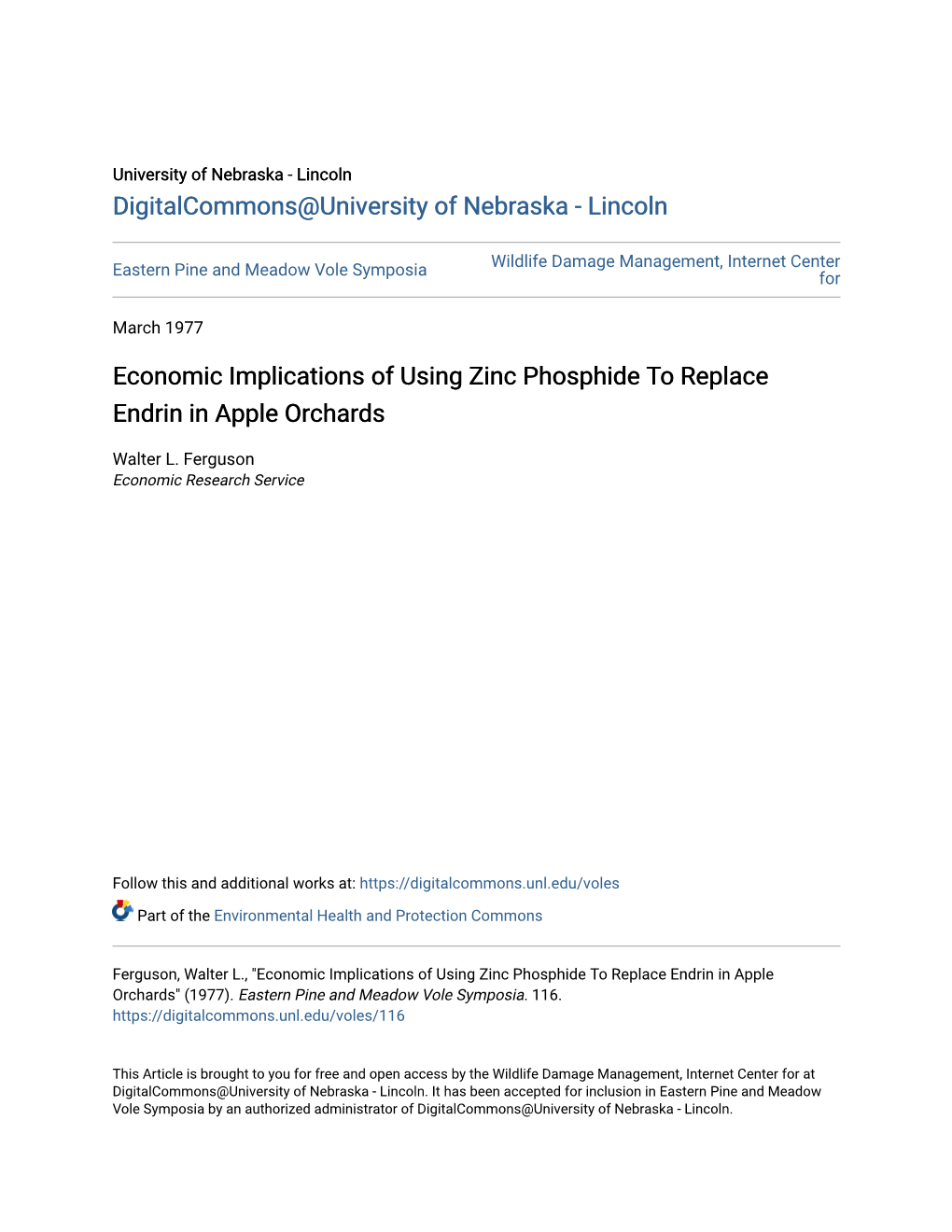 Economic Implications of Using Zinc Phosphide to Replace Endrin in Apple Orchards