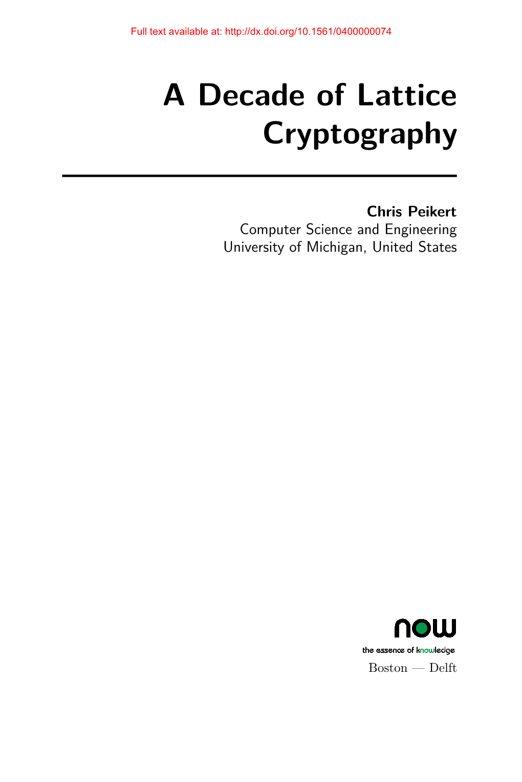 A Decade of Lattice Cryptography