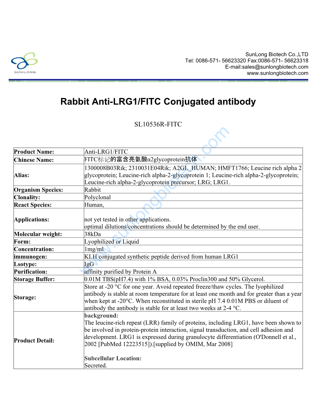 Rabbit Anti-LRG1/FITC Conjugated Antibody