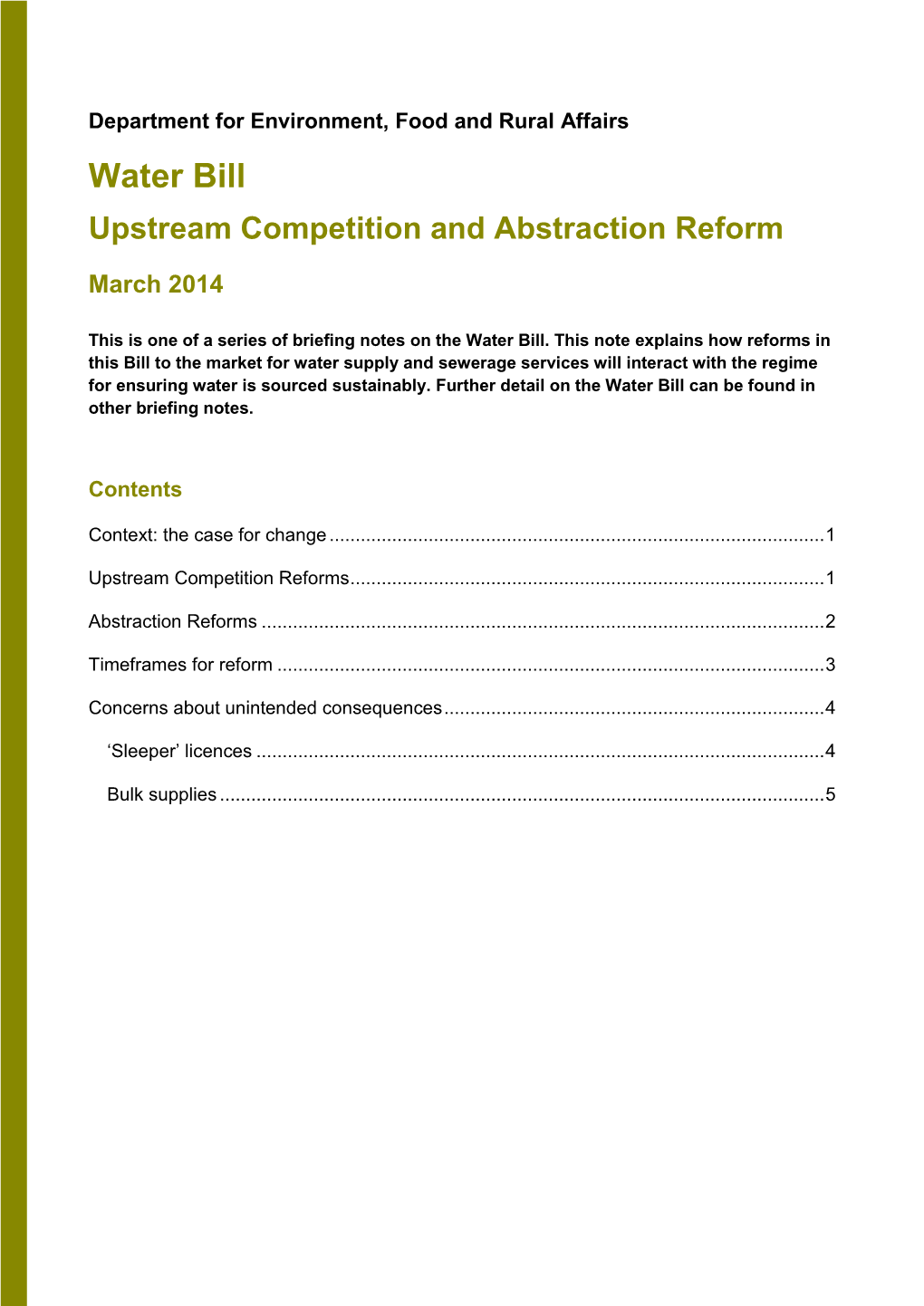 Water Bill Upstream Competition and Abstraction Reform