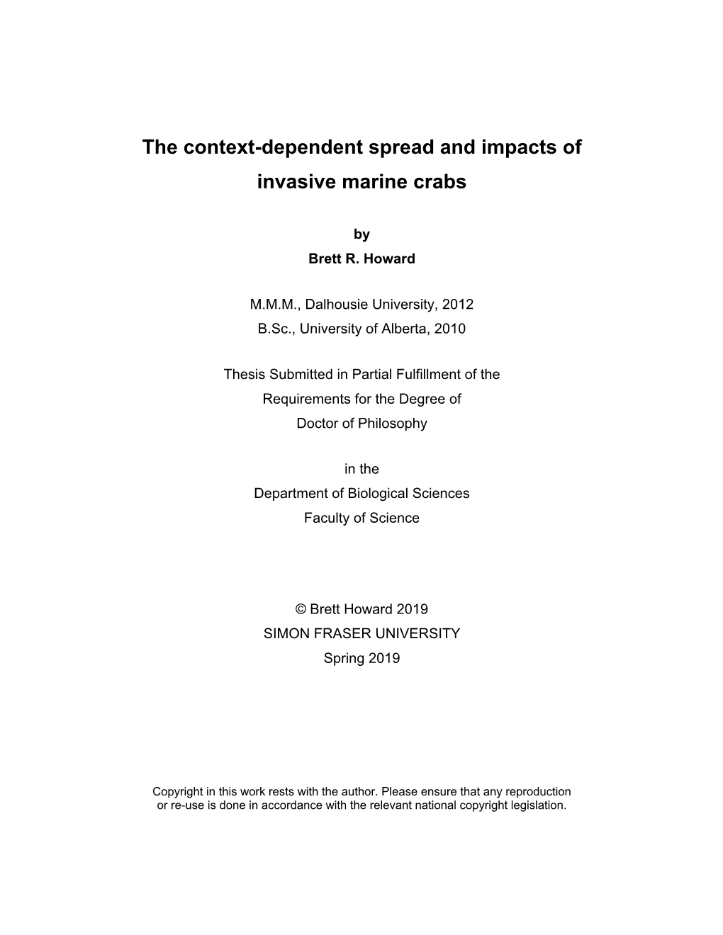 The Context-Dependent Spread and Impacts of Invasive Marine Crabs