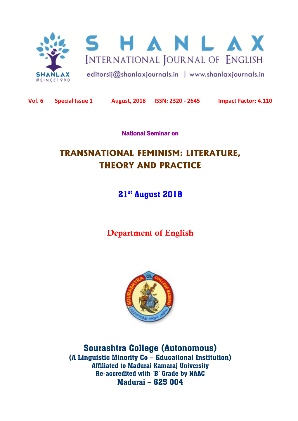 Department of English Sourashtra College, Madurai