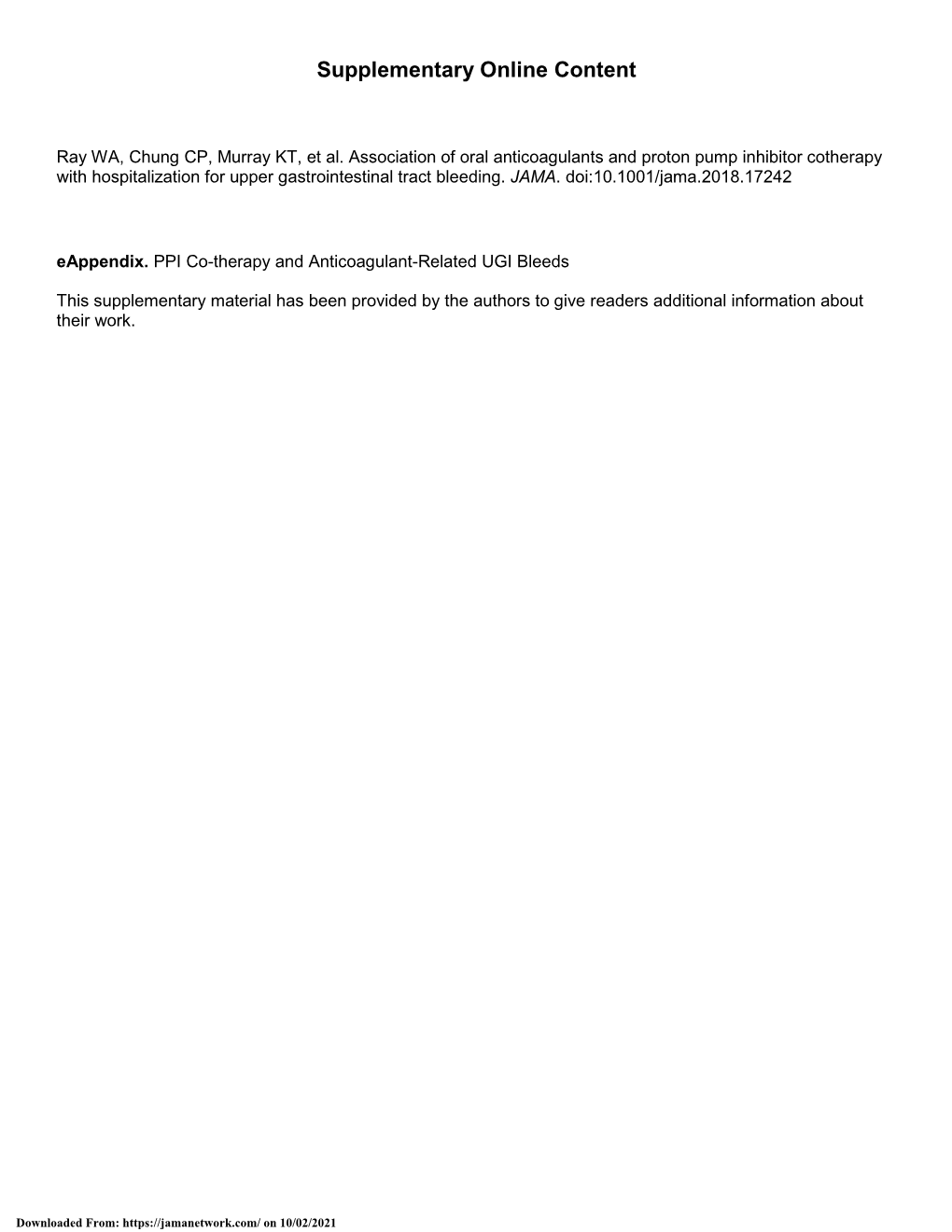 Association of Oral Anticoagulants and Proton Pump Inhibitor Cotherapy with Hospitalization for Upper Gastrointestinal Tract Bleeding