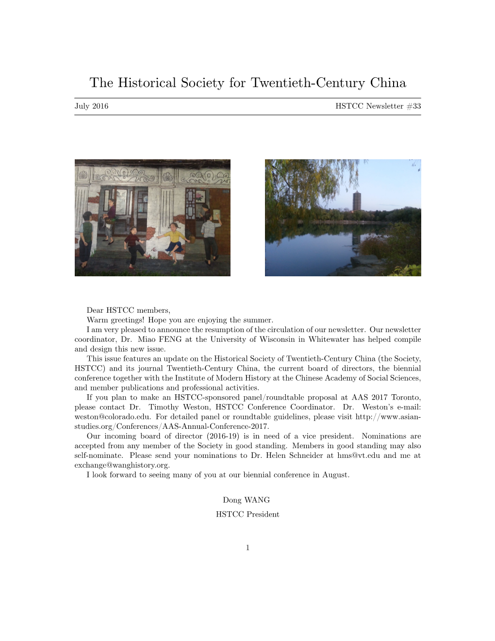The Historical Society for Twentieth-Century China