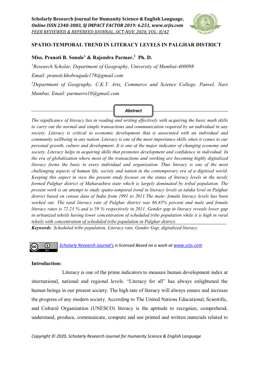 Spatio-Temporal Trend in Literacy Levels in Palghar District