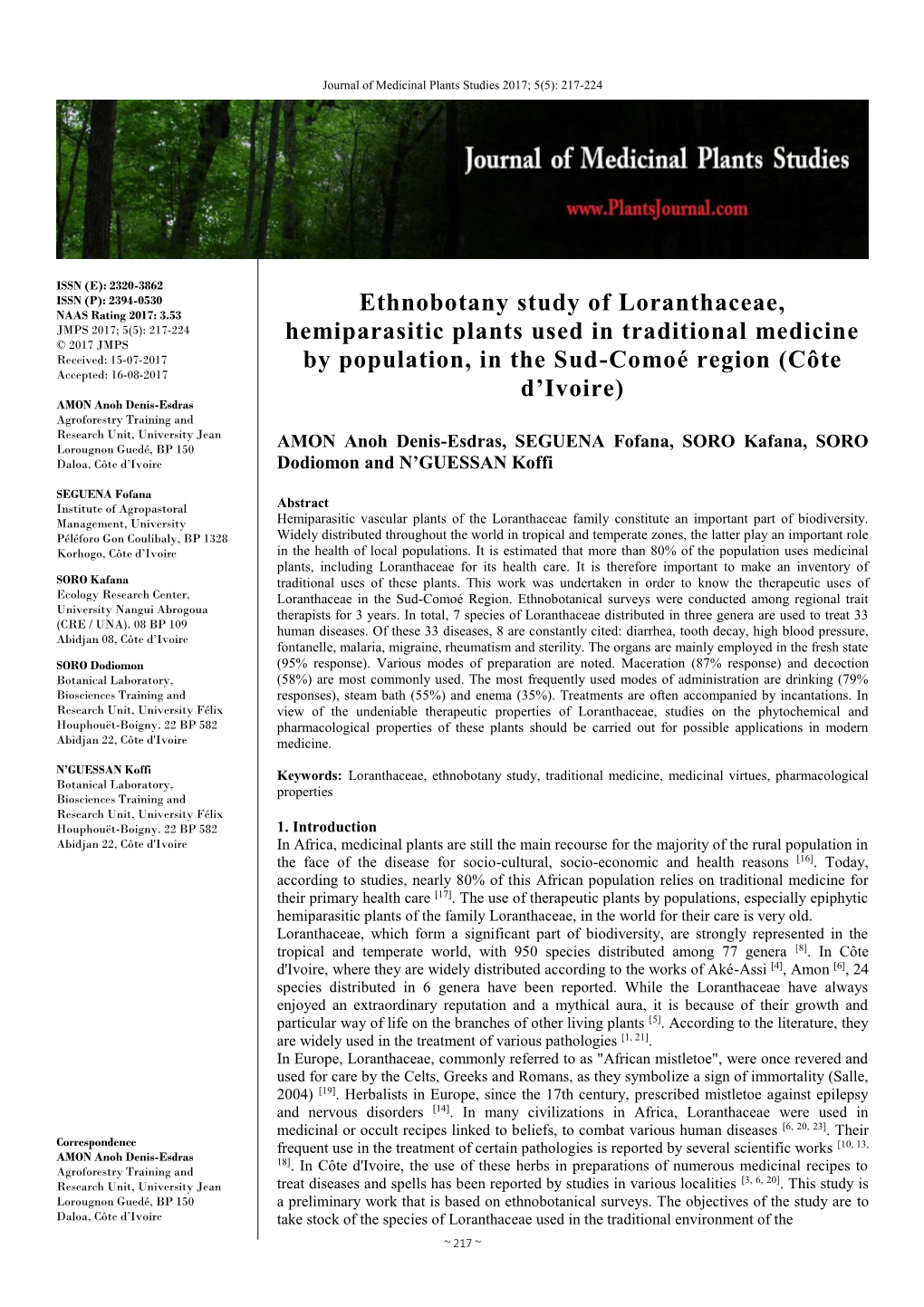 Ethnobotany Study of Loranthaceae, Hemiparasitic Plants Used In