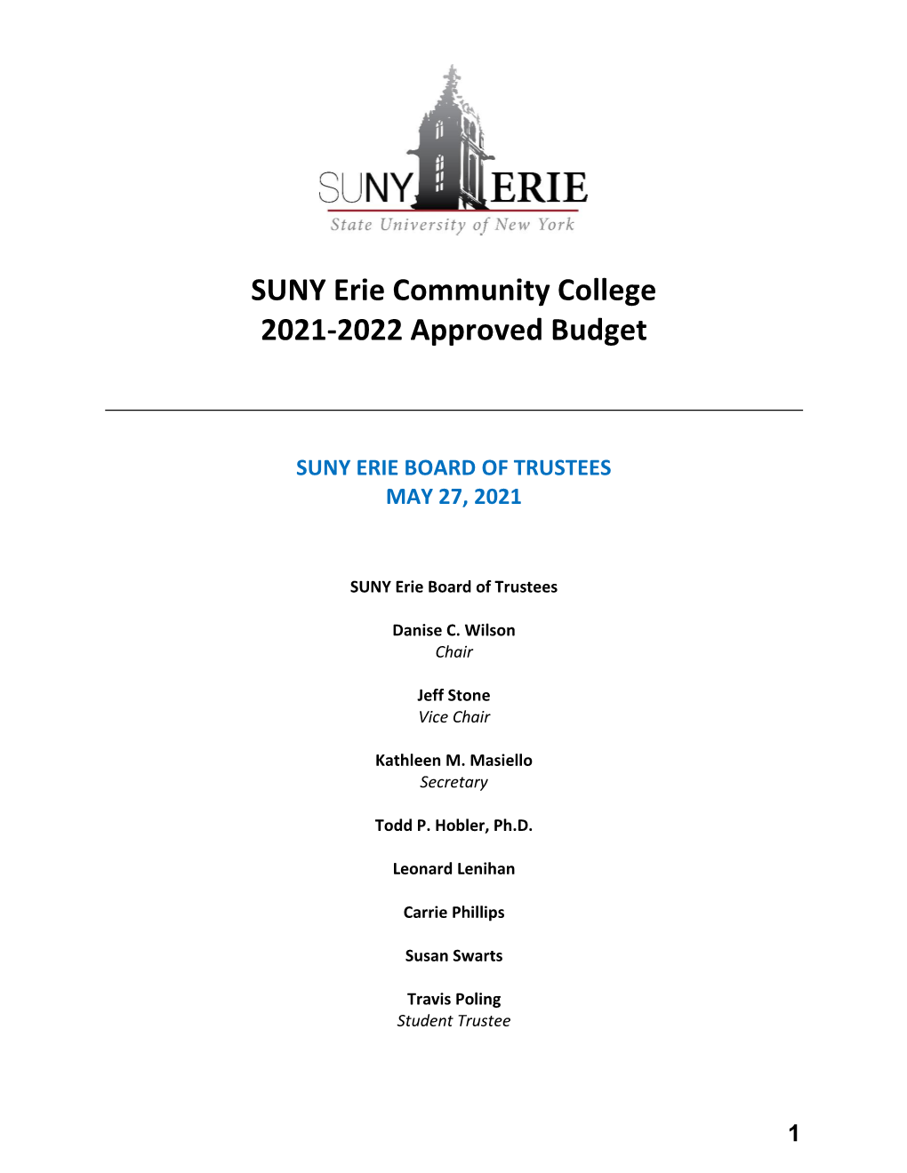 SUNY Erie 2021-2022 Approved Budget