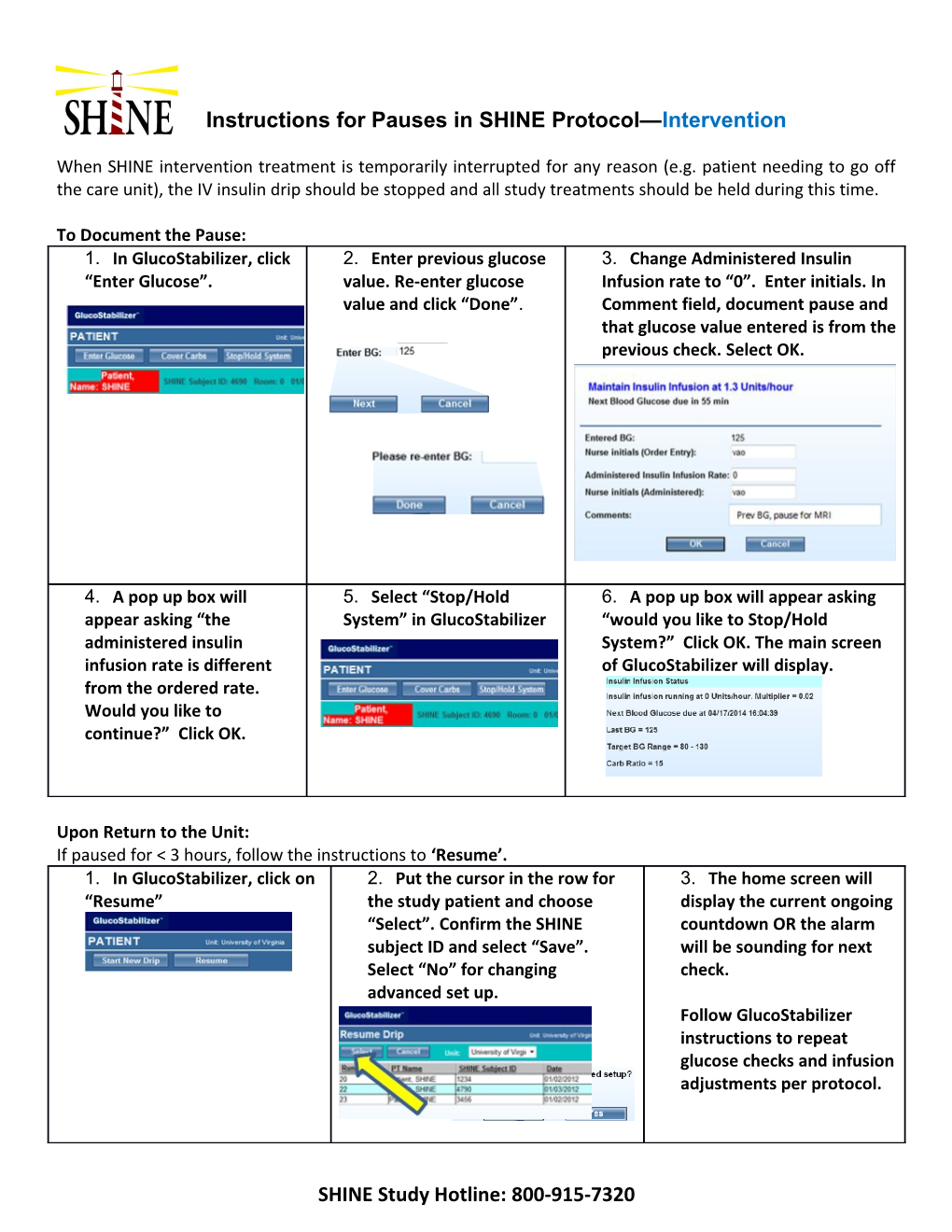 Instructions for Pauses in SHINE Protocol Intervention