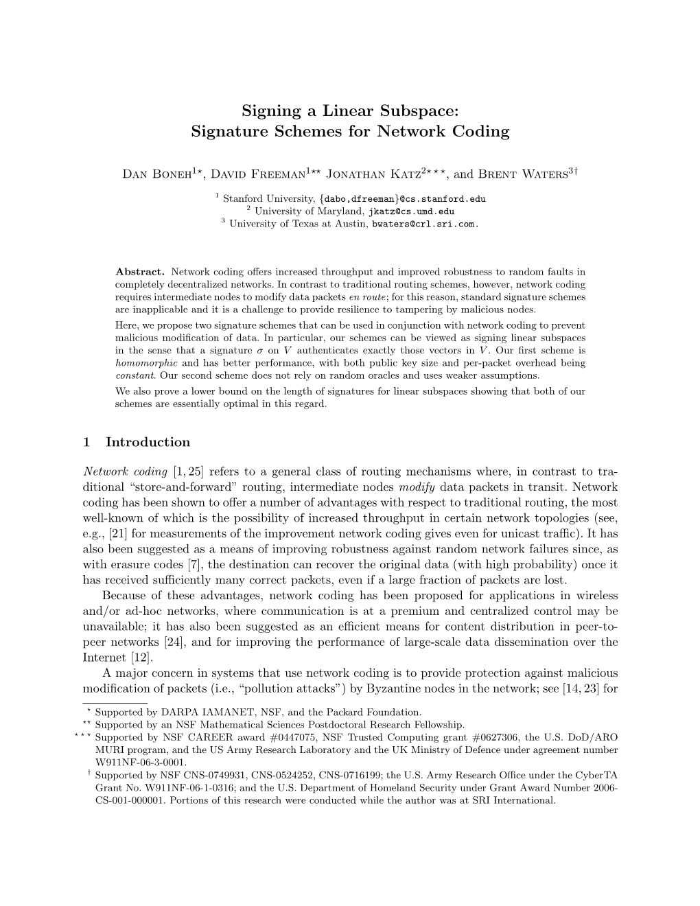 Signing a Linear Subspace: Signature Schemes for Network Coding