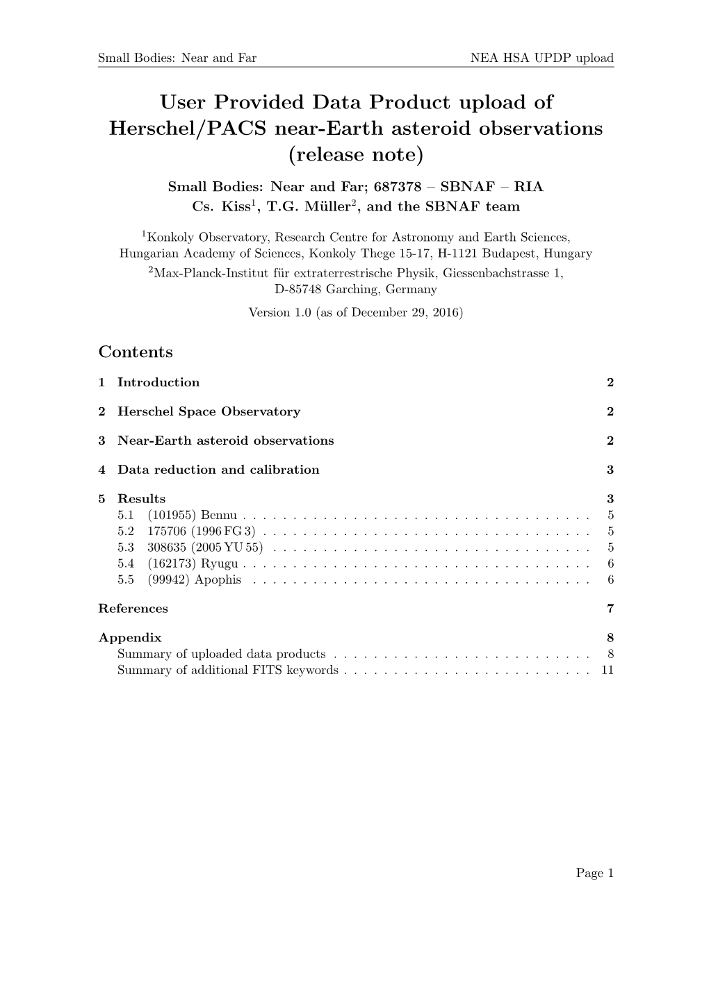 User Provided Data Product Upload of Herschel/PACS Near-Earth Asteroid Observations (Release Note)