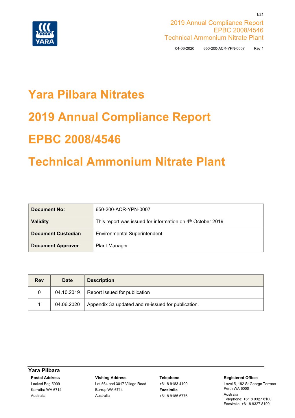 TAN Plant EPBC Annual Compliance Report 2019