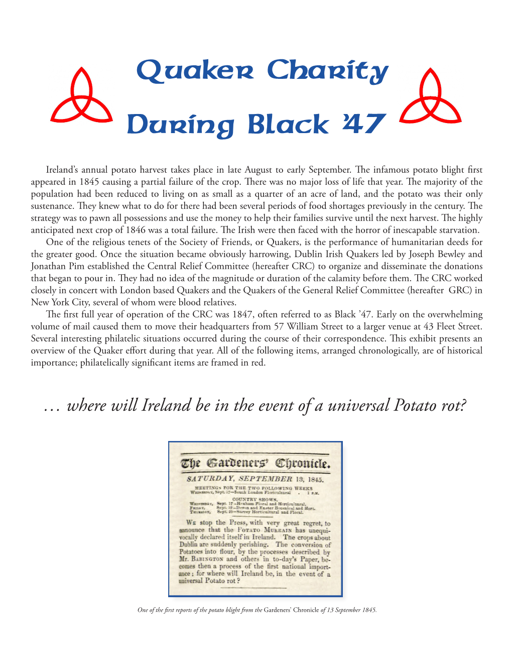 Quaker Charity During Black '47