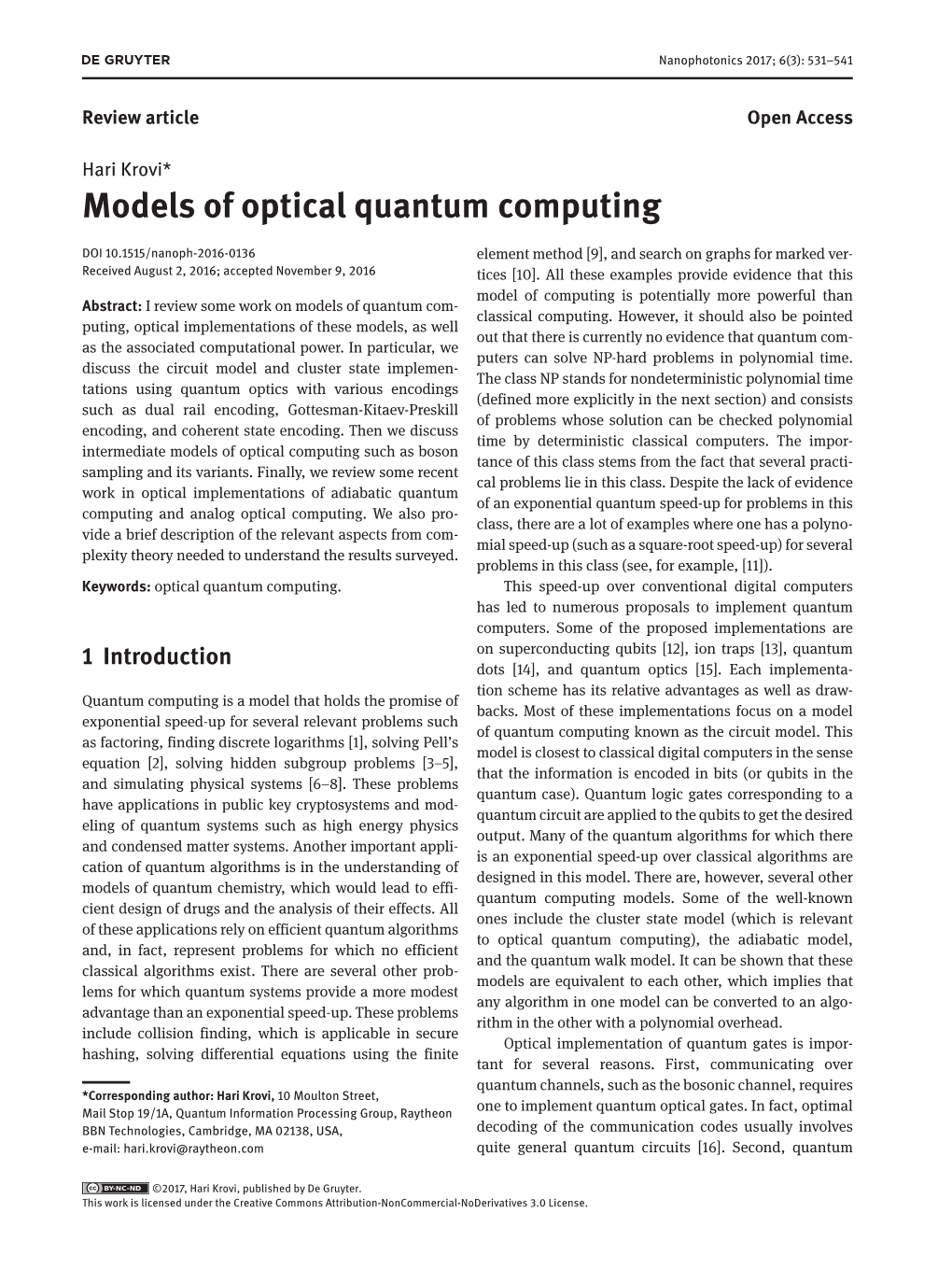 Models of Optical Quantum Computing