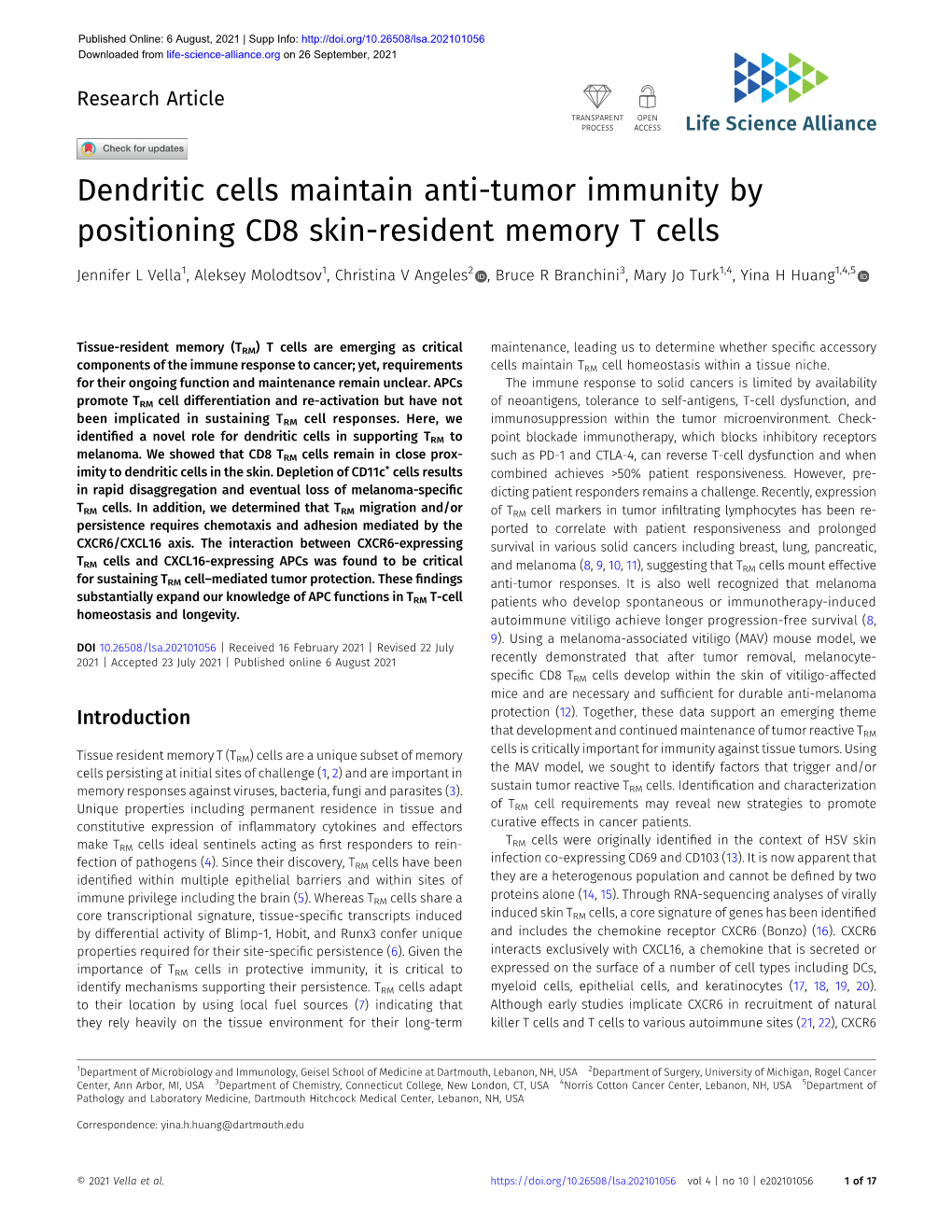 Dendritic Cells Maintain Anti-Tumor Immunity by Positioning CD8 Skin-Resident Memory T Cells