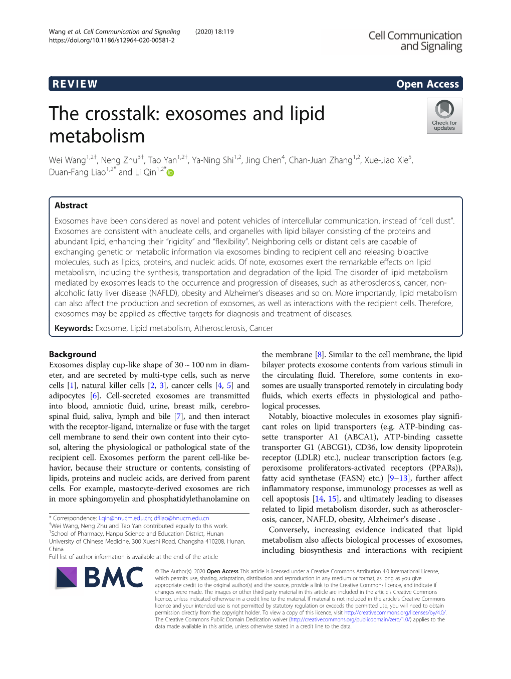 The Crosstalk: Exosomes and Lipid Metabolism