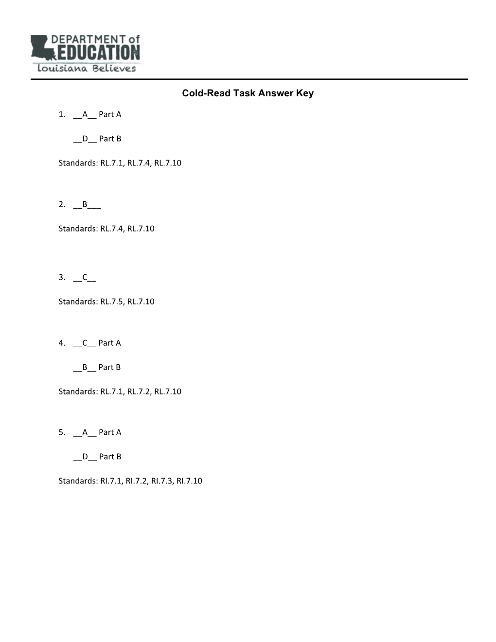 Cold-Read Task Answer Key