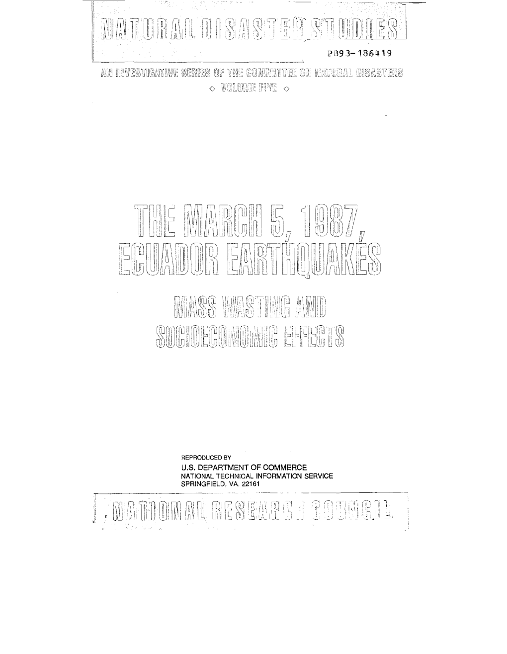 ECUADOR EARTHQUAKES I Lq NATURAL DISASTER STUDIES Volume Five