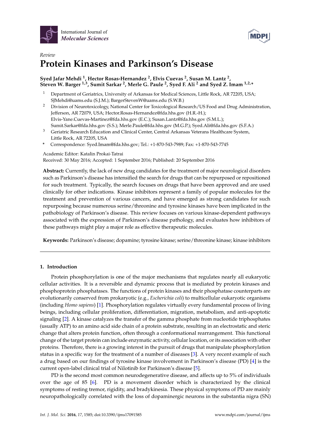 Protein Kinases and Parkinson's Disease