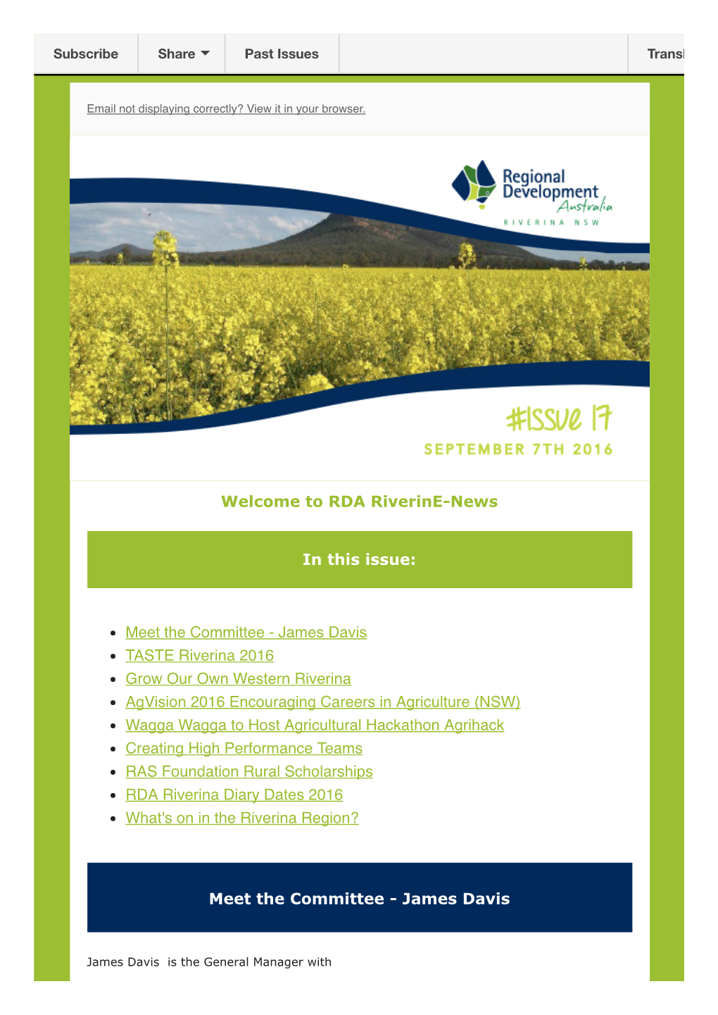 Welcome to RDA Riverinenews in This Issue: Meet the Committee
