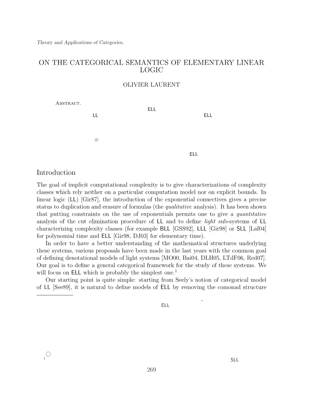 On the Categorical Semantics of Elementary Linear Logic