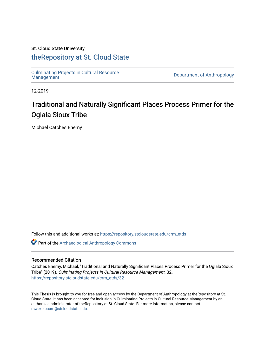 Traditional and Naturally Significant Places Process Primer for the Oglala Sioux Tribe