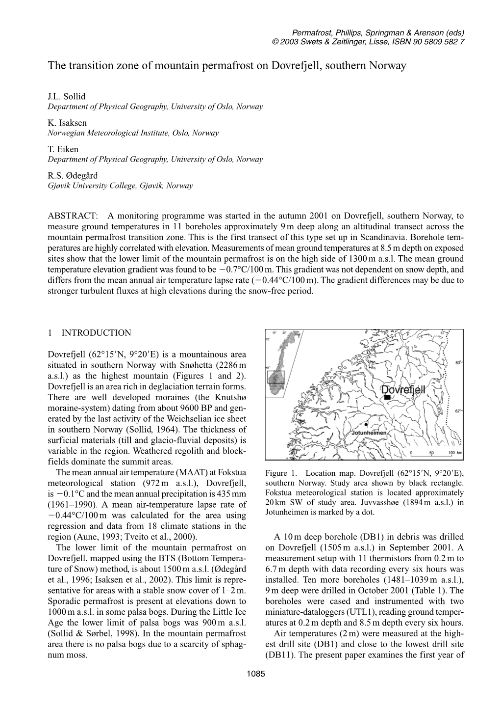 The Transition Zone of Mountain Permafrost on Dovrefjell, Southern Norway