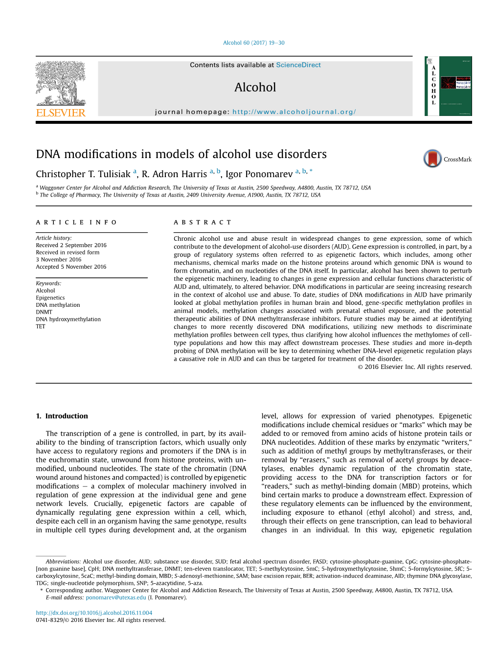 DNA Modifications in Models of Alcohol Use Disorders