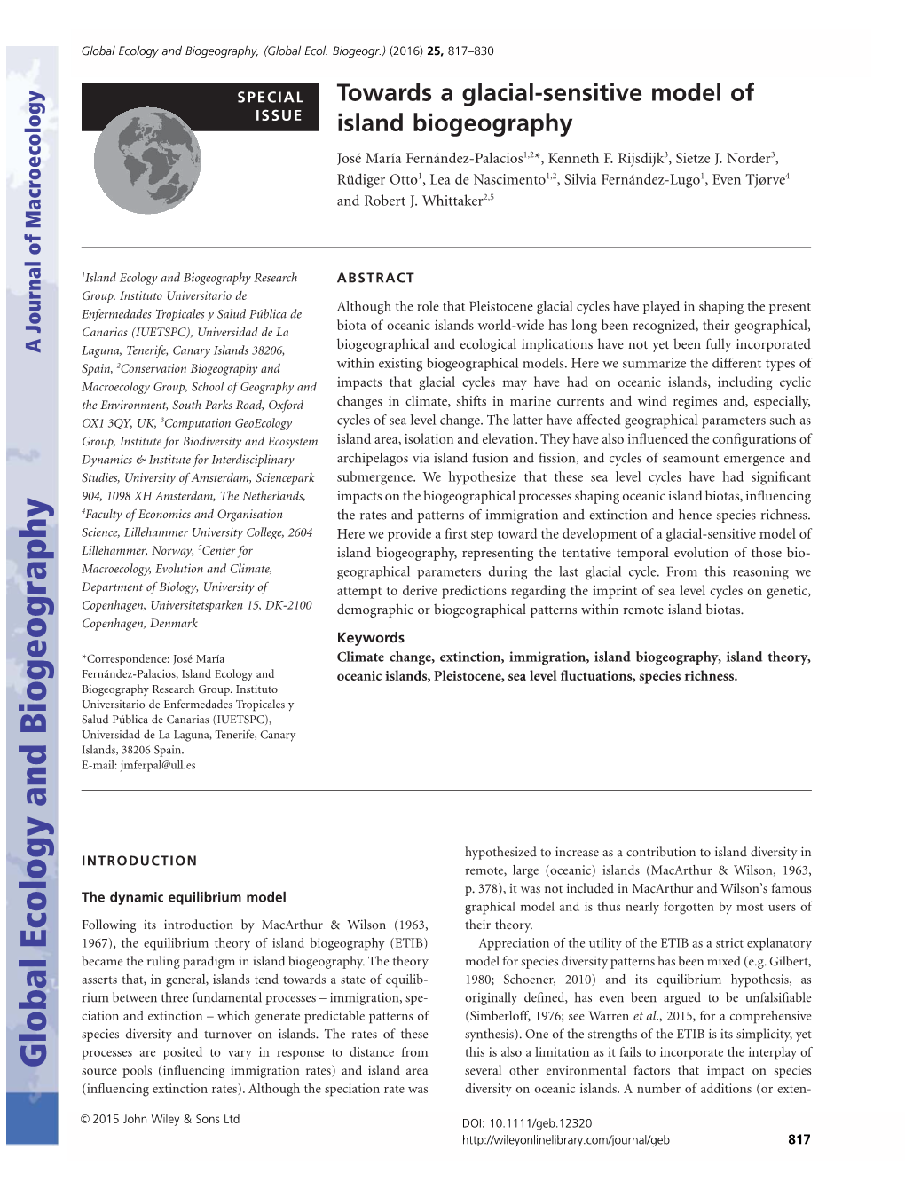 Towards a Glacial‐Sensitive Model of Island Biogeography