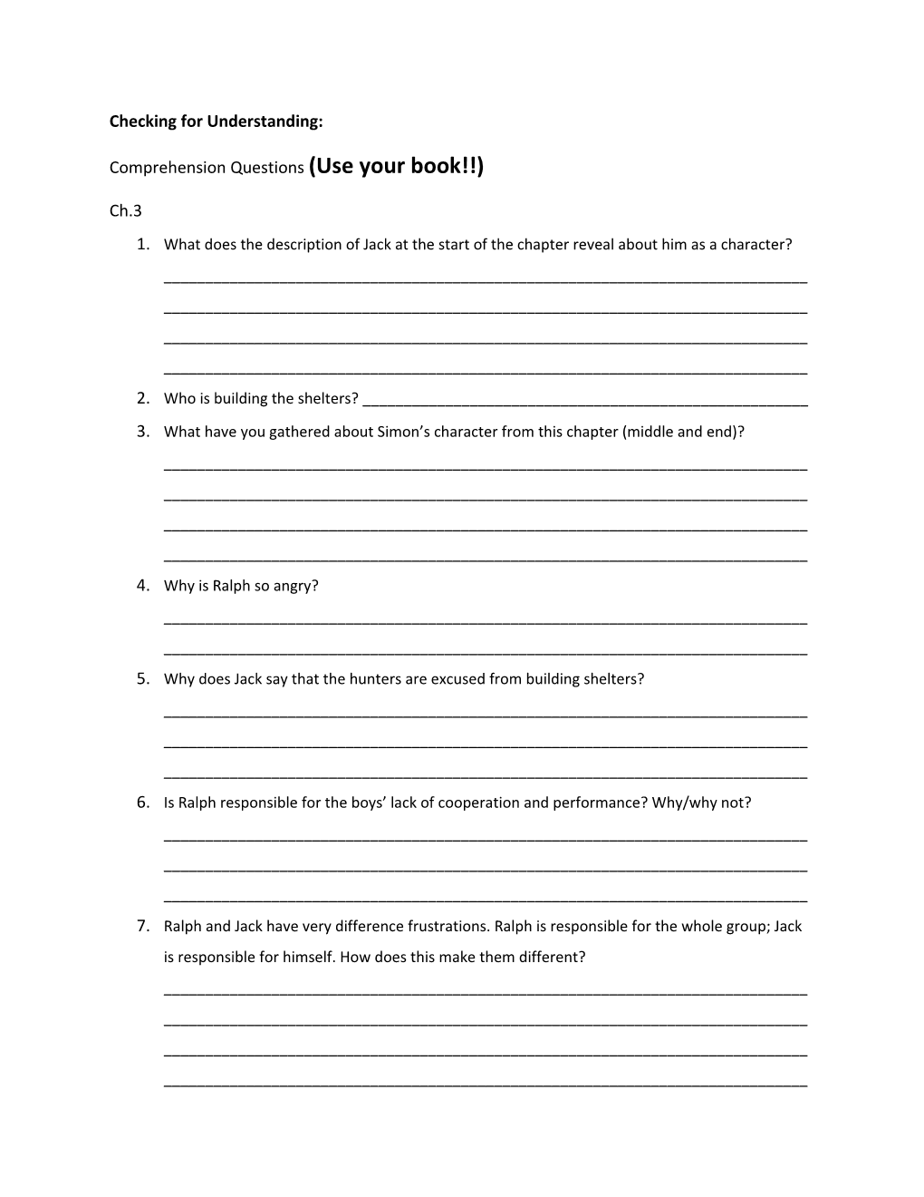 Comprehension Questions (Use Your Book )