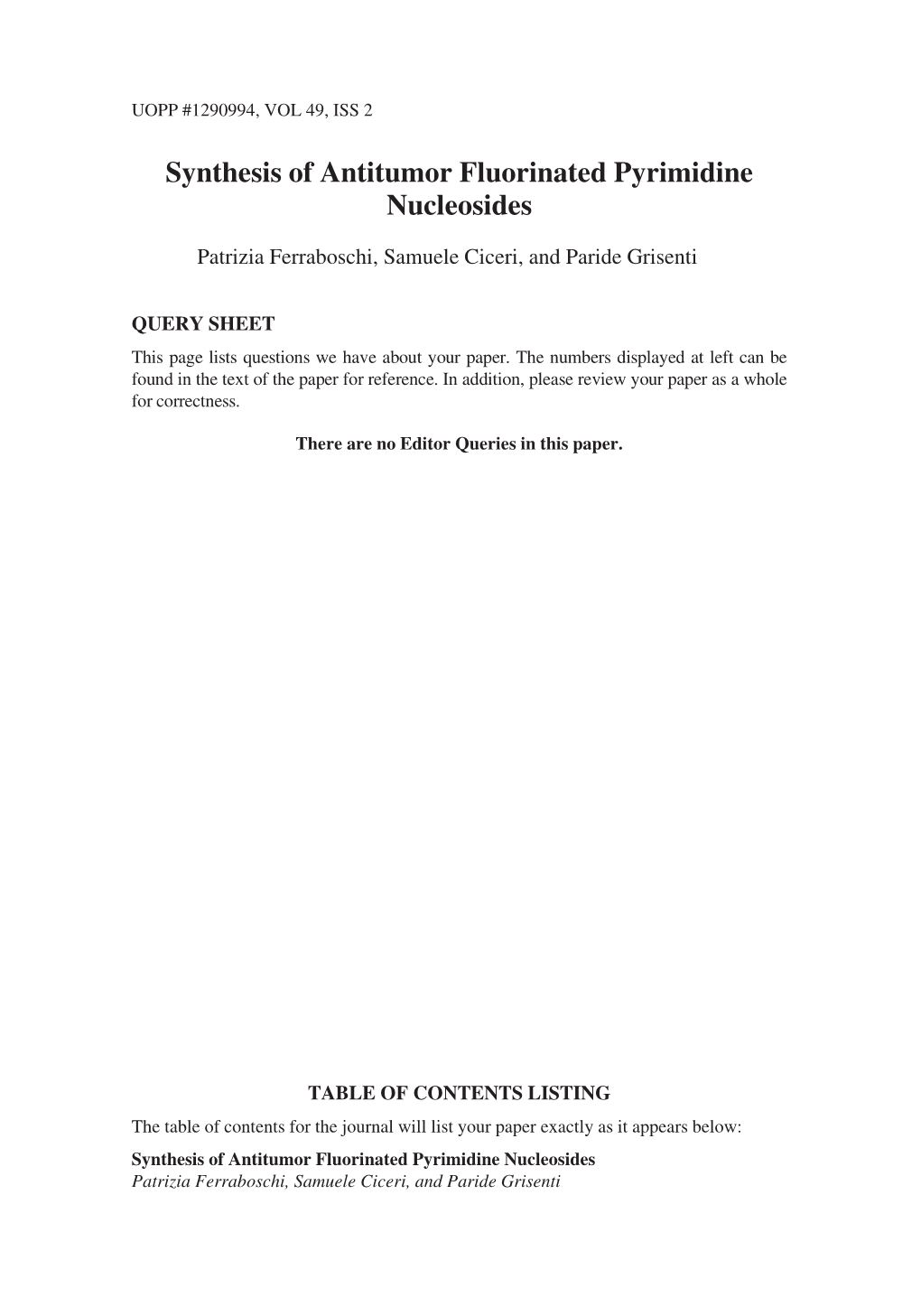 Synthesis of Antitumor Fluorinated Pyrimidine Nucleosides