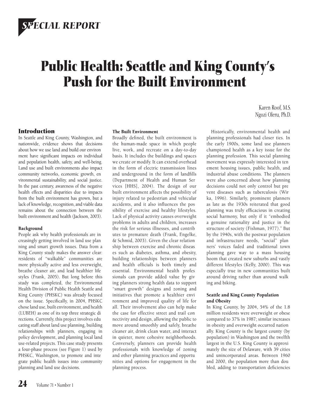 Public Health: Seattle and King County's Push for the Built