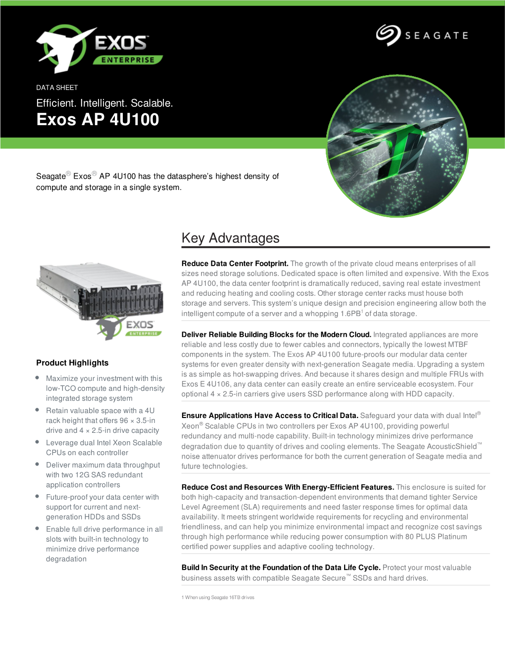 Seagate® Exos® AP 4U100 Has the Datasphere’S Highest Density of Compute and Storage in a Single System
