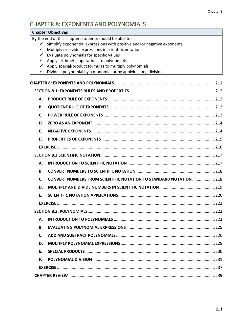 Chapter 8: Exponents and Polynomials