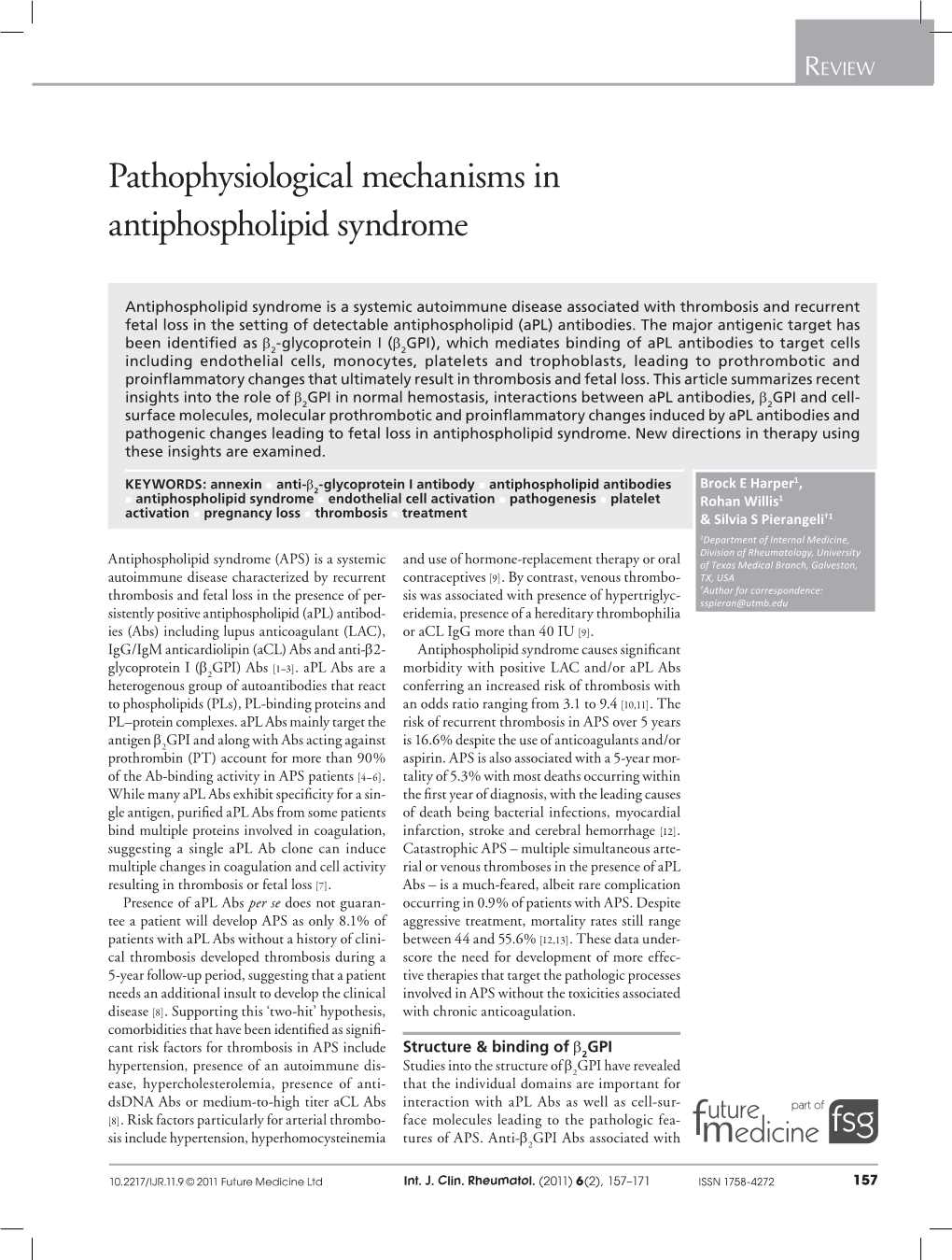 Pathophysiological Mechanisms in Antiphospholipid Syndrome