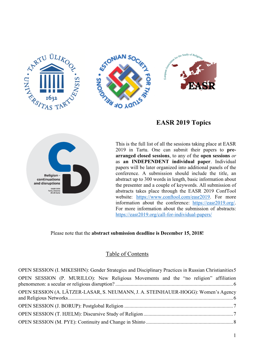 EASR 2019 Sessions-1