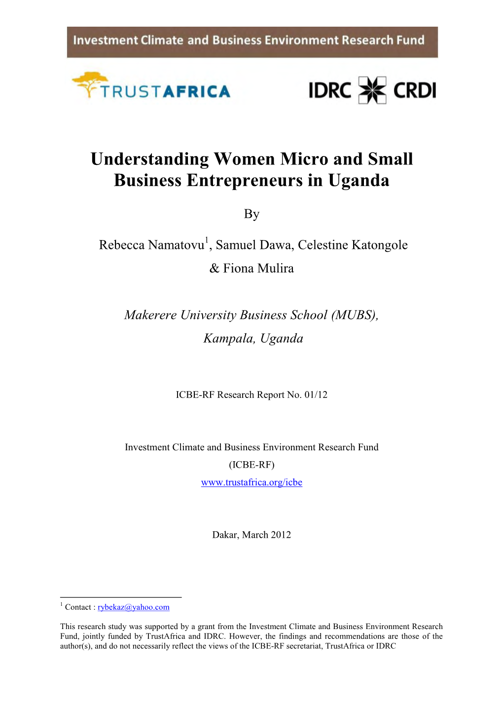 Understanding Women Micro and Small Business Entrepreneurs in Uganda