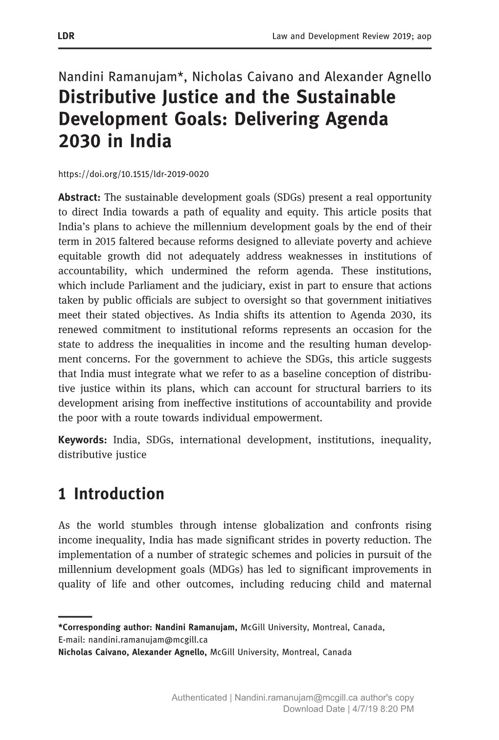 Distributive Justice and the Sustainable Development Goals: Delivering Agenda 2030 in India