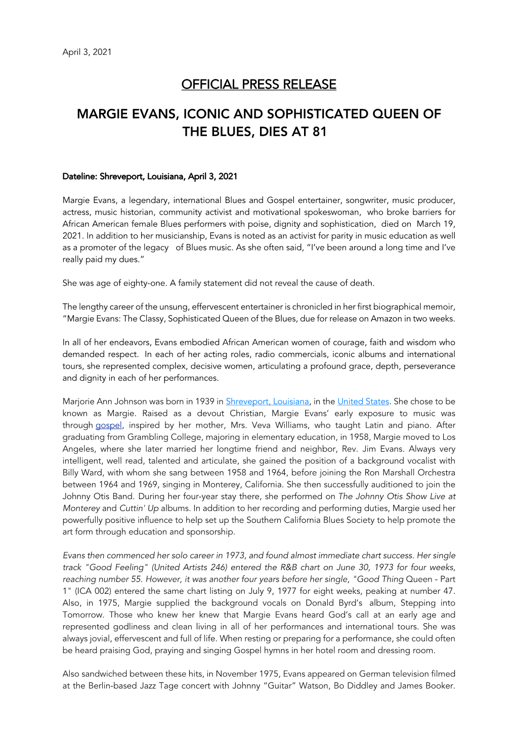 2021-04-03 Press Release Margie Evans