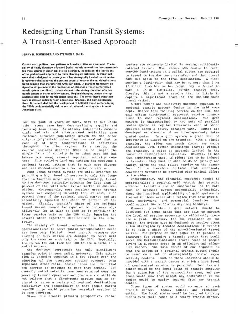 A Transit-Center-Based Approach