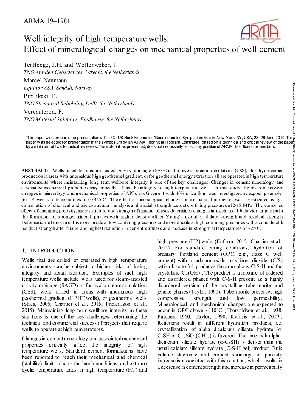 Effect of Mineralogical Changes on Mechanical Properties of Well Cement