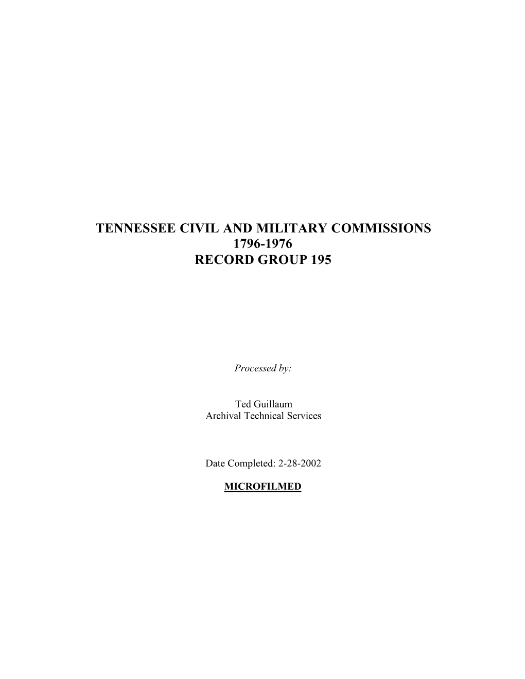 Tennessee Civil and Military Commissions 1796-1976 Record Group 195