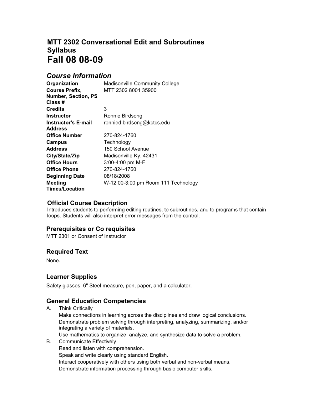 MTT 2302 Conversational Edit and Subroutines