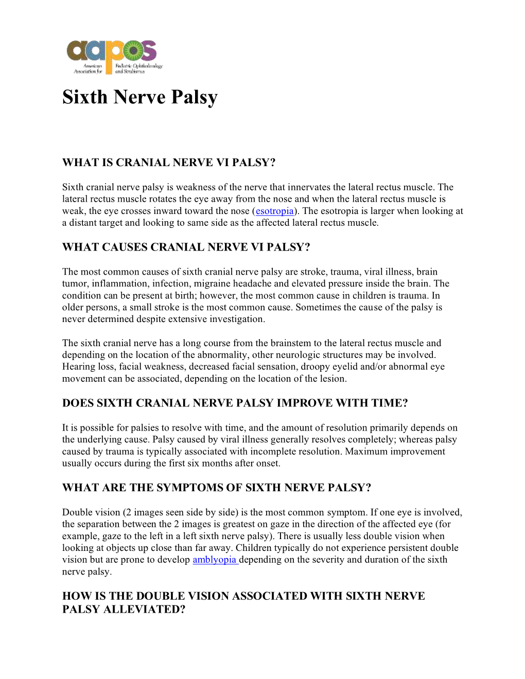 Sixth Nerve Palsy