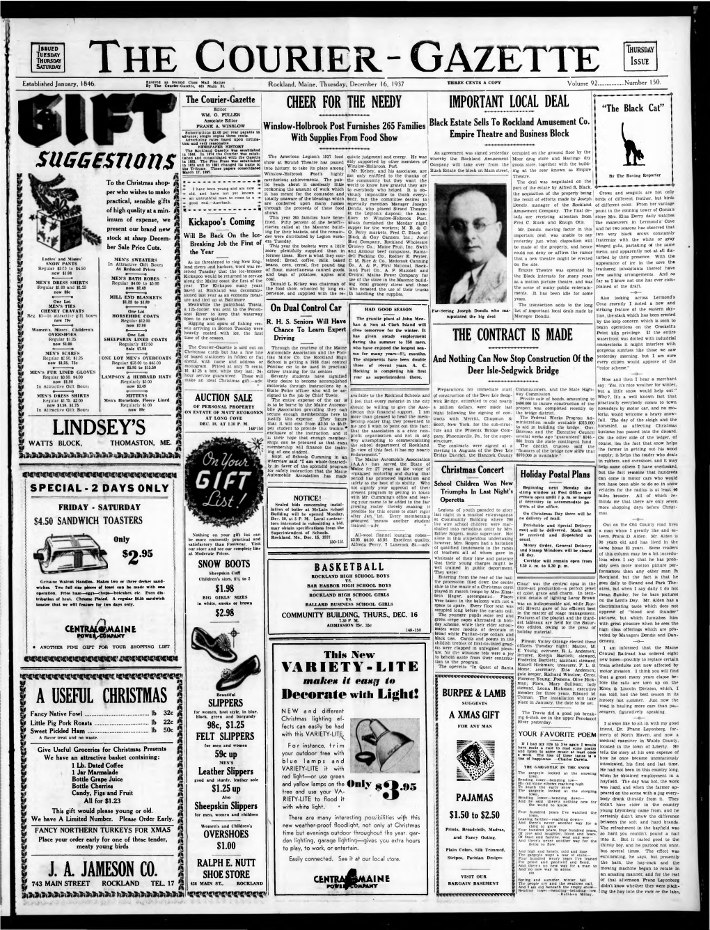 Courier Gazette, Thursday, December 16, 1937 Page Three TALK of the TOWN Henry B