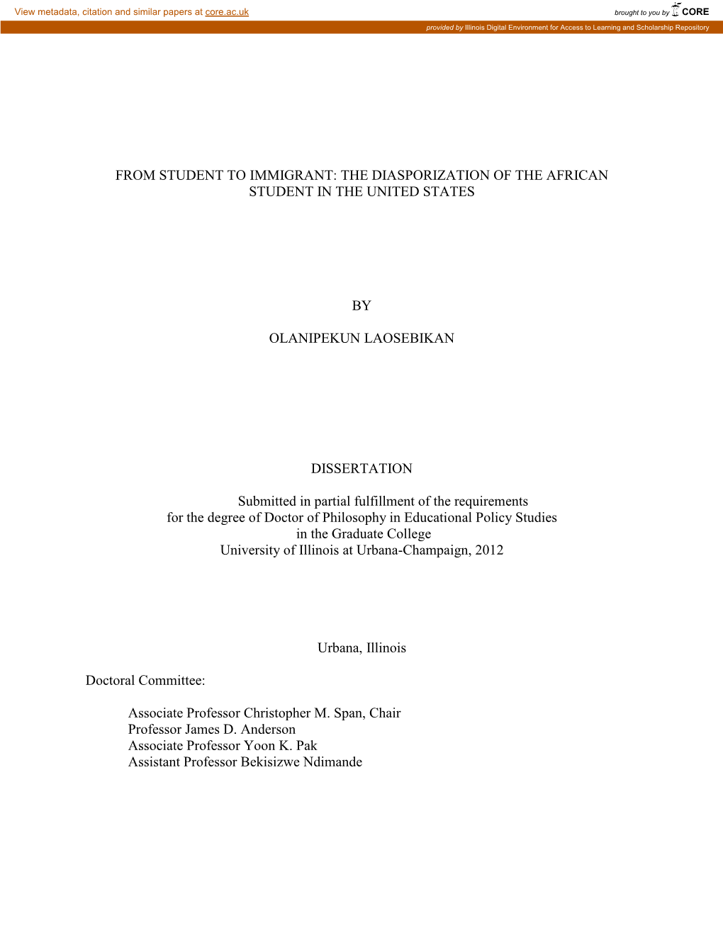 The Evolution of the African Student in American Higher Education, 1960-1980