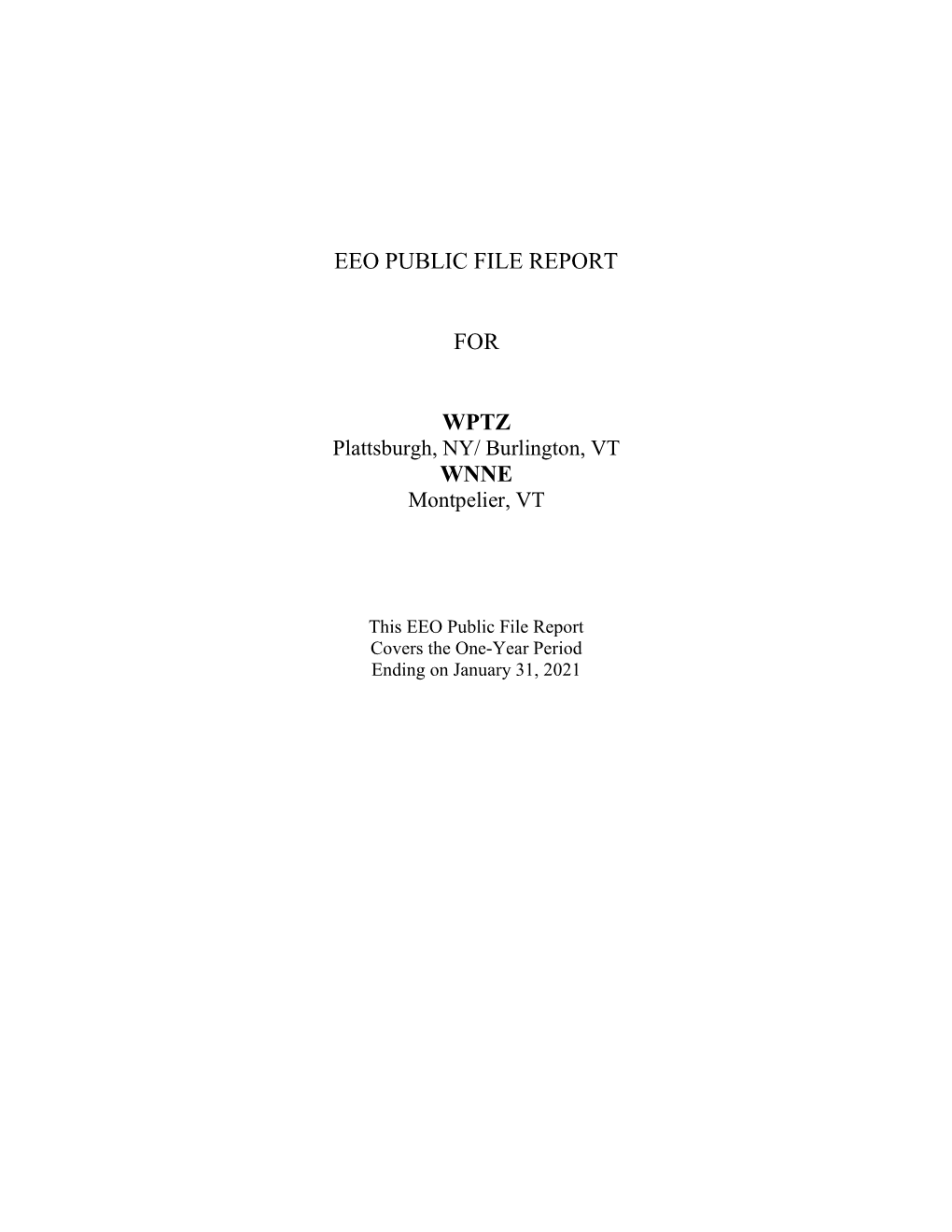 Eeo Public File Report for Wptz Wnne