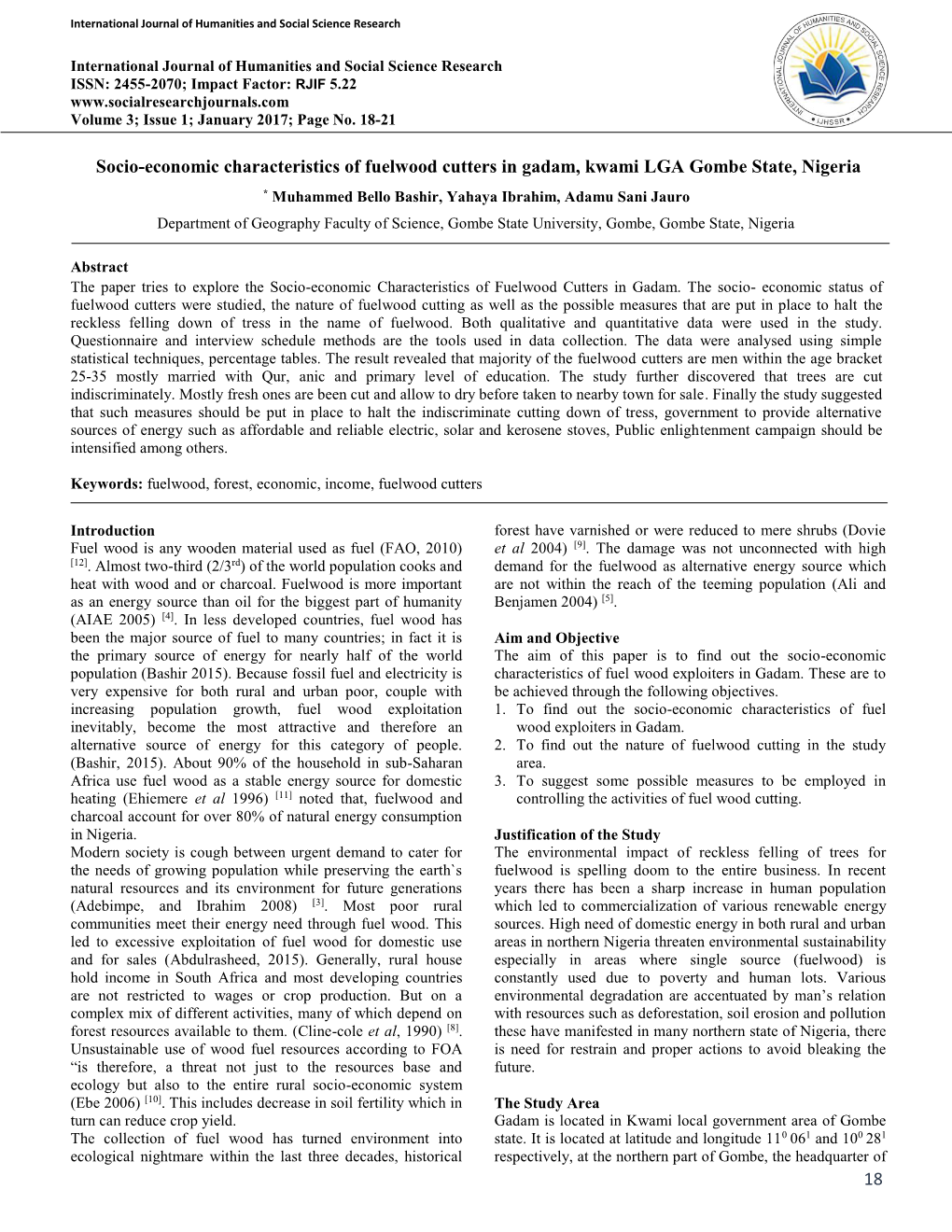 18 Socio-Economic Characteristics of Fuelwood Cutters in Gadam, Kwami