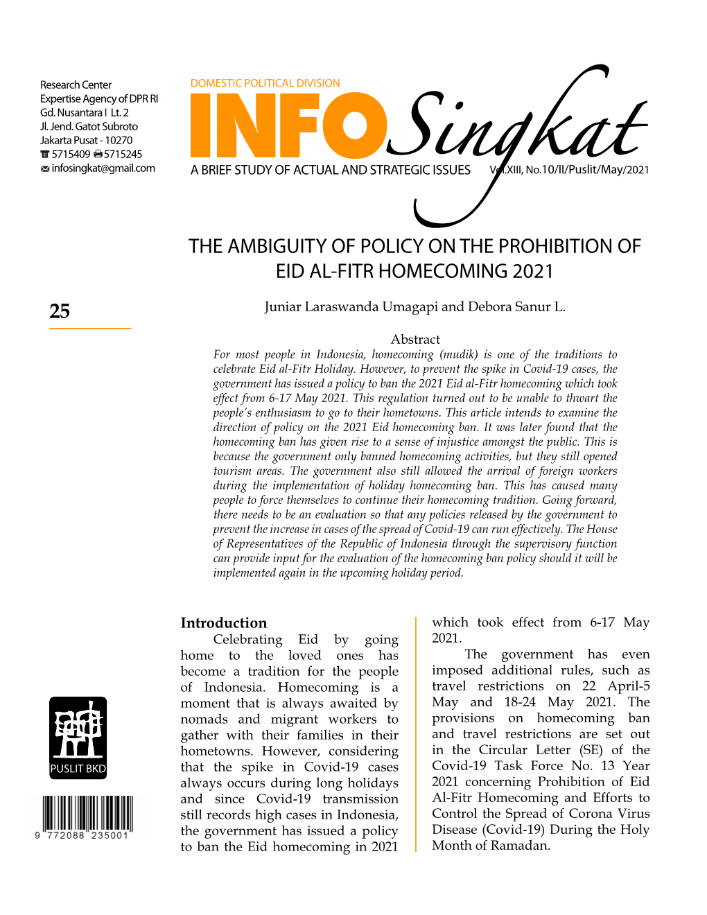 The Ambiguity of Policy on the Prohibition of Eid Al-Fitr Homecoming 2021